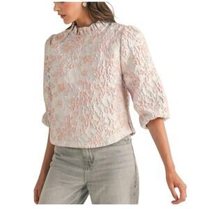 Floral Cropped Top Fun Bow Pink Gray Shiny Textured Evening Wedding Going Out